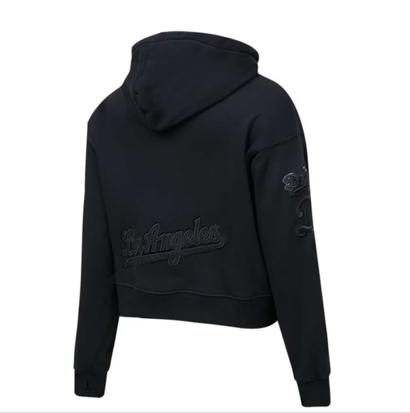 NWT Women's LA Dodgers Pro Standard Triple Black Cropped Pullover Hoodie - Picture 3 of 11